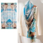 Foulard en soie femme - 176 * 110 - ete elegant avec coffret - cadeau - bleu