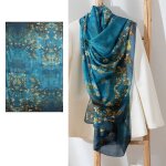 Foulard en soie femme - bleu fonce - 176 * 110 - ete elegant avec coffret - cadeau