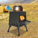 Four � bois pliant coupe - vent pour camping - noir