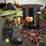 Four - fuse avec pole  griller sac de transport noir rchaud de camping  bois avec support pour le ...