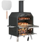Four � pizza ext�rieur - outsunny - bois et charbon combin� barbecue fumoir 2 �tages avec pierre de 30 ...