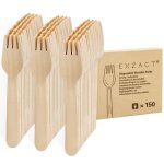 Fourchettes en bois jetables - exzact - 150 pi�ces - 100% biod�gradables - 158 cm - recyclables