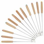 Fourchettes � fondue en acier inoxydable - lot de 12 avec poign�e en bois 24cmcouverts en acier inoxydable ...