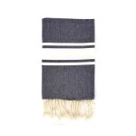 Fouta - cap ferret - 100 cm x 200 cm - 100% coton - bleu brut - finition franges