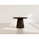 Freya - table � manger ronde extensible - effet bois fonc� - 4 � 8 personnes - marron