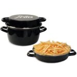 Friteuse émail 26 cm noire avec panier et couvercle verre Friteuse émail 26 cm noire avec panier et couvercle verre