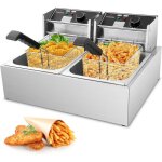 Friteuse avec huile �lectrique double cuve 12l ? inox 6l + 6l ? 5000w 220v ? temp�rature r�glable 50 ...