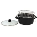 Friteuse - menastyl - 3645580 - en acier �maill� - noir - 26 cm - avec couvercle et panier - tous feux ...