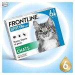 Frontline spot - on chat 6 pipettes �limine les puces adultes les tiques et les poux broyeurs