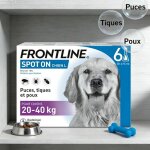 Frontline spot on grand chien l de 20 � 40kg 6 pipettes �limination des puces tiques poux broyeurs