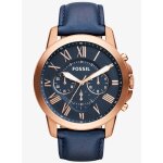 Montre homme fossil grant fs4835 - quartz - botier acier - bracelet cuir bleu