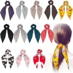 Fs5245 12 pcs cheveux chouchous satin soie foulard cheveux lastiques bowknot ruban bow chouchous ponytail ...