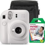 Fujifilm instax mini 12 ensemble appareil photo couleur blanc argile avec 10 films et étui Fujifilm instax mini 12 ensemble appareil photo couleur blanc argile avec 10 films et étui