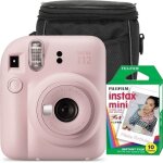 Fujifilm instax mini 12 ensemble appareil photo couleur rose fleuri avec 10 films et tui.