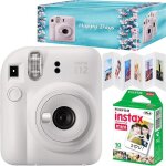 Fujifilm instax mini 12 ensemble appareil photo instantan couleur blanc argile avec 10 films cadre accordon ...