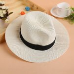 Funmoon chapeau femmes de paille pliable unisexe et vacances panama large bord plage jazz t - 595011 ...