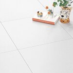 Funstick dalle pvc adhesive sol blanc mat autocollant de carrelage adhesif sol salle de bain cuisine ...