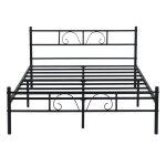 Furniturer cadre de lit double adulte - tout mtal conception papillon pour matelas 140x190cm noir