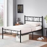 Furniturer cadre de lit simple enfant adulte full metal design papillon matelas pour 90 x 190cm noir