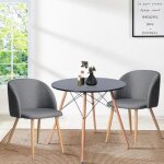 Furniturer table  manger ronde de 2  4 personnes scandinave plateau noir laqu pieds en bois