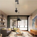 Fusion lustre rglable suspension luminaire cage en fer lampe poulie noir design vintage pour cuisine ...