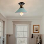 Fusion plafonnier vintage lampe abat - jour cage en fer vert e27 22cm lustre plafonnier luminaire illumin� ...