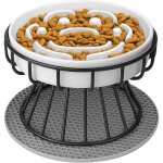 Gamelle anti - glouton c�ramique sur�lev�e + support m�tal + tapis alimentation lente