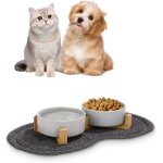 Gamelle chat caldion 2x400ml gamelle chat chien ceramique bol chat avce support tapis antidrapant pour ...