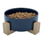 Gamelle pour chien et chat - c�ramique noire 480ml - support en bambou antid�rapant - design �l�gant