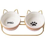 Gamelle haute pour chat gamelle repas en c�ramique � double paroi (2 x 400 ml) adapt�e � la nourriture ...