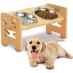 Gamelles sur�lev�es pour chiens pour les petits chien et chat - en bambou r�glable avec support durable ...