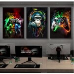 Gamer controller gaming monkey art canvas posters and prints gaming wall art painting e - sports room ...