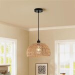 Ganeed suspension en rotin - 31 cm - e27 luminaire dinterieur - noir et lin vintage lustre lampe en ...