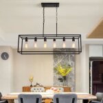 Lustre rectangulaire - ganeed - modle 6 lumires - mtal noir - e27 - dimmable