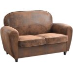 Ganssi - canap club 2 places marron aspect cuir vieilli