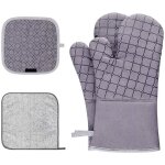 Gants de cuisine - amoune - rsistant  chaleur - 1 paire et 2 maniques - gris - synthtique