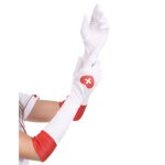 Gants longs blancs infirmire - femme - adulte - intrieur - rouge - croix rouge - bande rouge