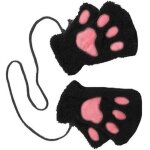 Gant mitaine hiver noir patte chat ou ours peluche chaud et confortable style kawai japonisant Gant mitaine hiver noir patte chat ou ours peluche chaud et confortable style kawai japonisant
