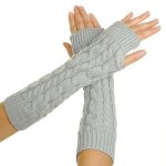 Gants mitaines manchon poignet laine bras tricot chaud hiver 30cm gris clair tu ep86284
