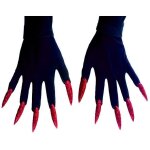 Gants noirs ongles rouges - adulte - longs ongles paillet�s - utilisation int�rieure