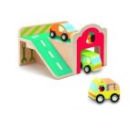 Garage en bois pour enfant - djeco - 3 vhicules - rouge - mixte