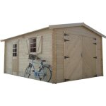 Garage en bois solid - modèle traditionnel - 358x538cm - 40mm - double porte et porte - menuisière Garage en bois solid - modèle traditionnel - 358x538cm - 40mm - double porte et porte - menuisière
