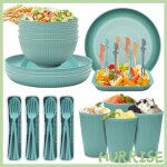 Garosa ensemble de couverts en paille de bl� 48 pi�ces de vaisselle en paille de bl� tasses assiettes ...