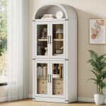Garvee biblioth�que cintr�e avec portes et tiroirs style ferme 181 cm vitrine en bois pour rangement ...
