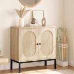 Garvee buffet en bois style boh�me avec portes en rotin double niveau et pieds m�tal id�al entr�e salon ...
