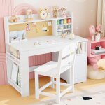 Garvee - bureau enfant avec chaise - 97x47x101cm - 1 armoire � porte + biblioth�que dessus + tableau ...