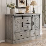 Garvee commode � 4 tiroirs et portes coulissantes style grange meuble tv avec poign�es barre pour dressing ...
