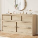 Garvee commode 7 tiroirs en ch�ne grand rangement en bois pour salon chambre ou entr�e naturel