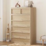 Garvee commode 7 tiroirs en ch�ne naturel grand rangement en bois pour salon chambre ou entr�e naturel ...
