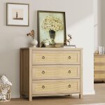 Garvee commode en rotin avec 3 tiroirs meuble de rangement pour chambre salon ou couloir naturel
